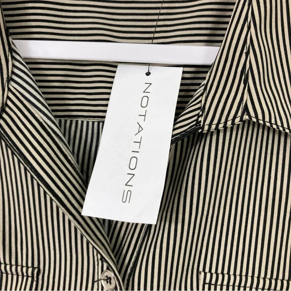 New Notations Black Tan Striped Office Career Long Sleeve Button Down Large - Picture 3 of 12